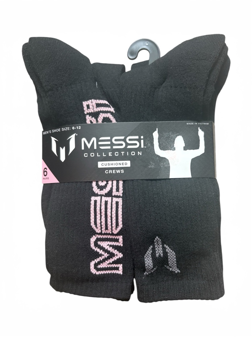 NWT Official Messi Collection Cushioned Crew Socks 6 Pairs Men Size 6-12 Black